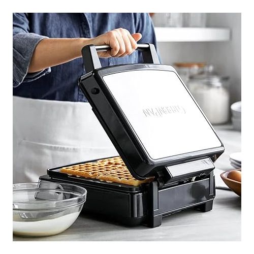  GreenPan Elite 4-Square Belgian & Classic Waffle Iron, Healthy Ceramic Nonstick Aluminum Dishwasher Safe Plates, Adjustable Shade/Crunch Control, Wont Overflow, Easy Cleanup Breakfast, PFAS-Free,Black