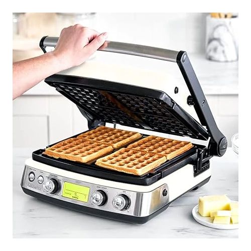  GreenPan Elite 4-Square Belgian & Classic Waffle Iron, Healthy Ceramic Nonstick Aluminum Dishwasher Safe Plates, Adjustable Shade/Crunch Control, Wont Overflow, Easy Cleanup Breakfast, PFAS-Free,Black