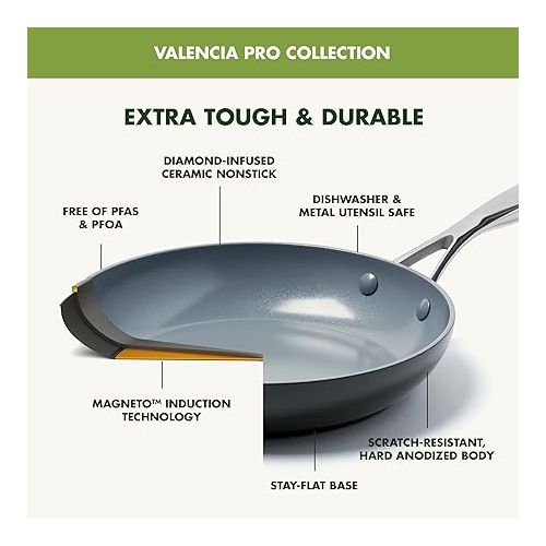  GreenPan Valencia Pro Hard Anodized Healthy Ceramic Nonstick 11 Piece Cookware Pots and Pans Set, PFAS-Free, Induction, Dishwasher Safe, Oven Safe, Gray