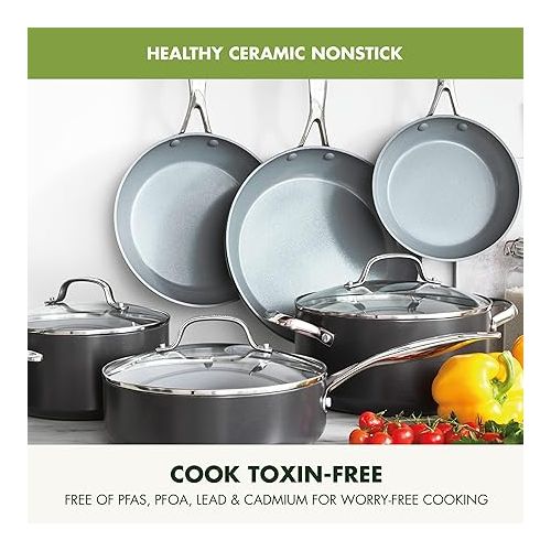  GreenPan Valencia Pro Hard Anodized Healthy Ceramic Nonstick 11 Piece Cookware Pots and Pans Set, PFAS-Free, Induction, Dishwasher Safe, Oven Safe, Gray