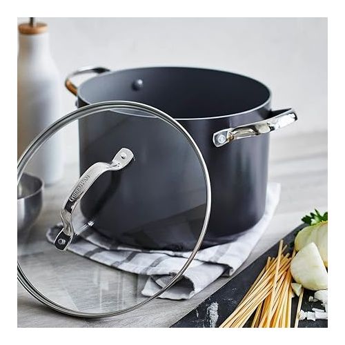  GreenPan Valencia Pro Hard Anodized Healthy Ceramic Nonstick 8QT Stock Pot with Lid, PFAS-Free, Induction, Dishwasher Safe, Oven Safe, Gray