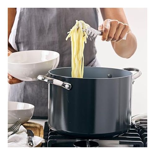  GreenPan Valencia Pro Hard Anodized Healthy Ceramic Nonstick 8QT Stock Pot with Lid, PFAS-Free, Induction, Dishwasher Safe, Oven Safe, Gray