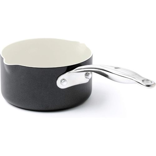  GreenPan Brussels Milchtopf mit Keramik Beschichtung, Induktion, 14 cm, 1.07 L, Aluminium, Schwarz, 17 x 33 x 11 cm