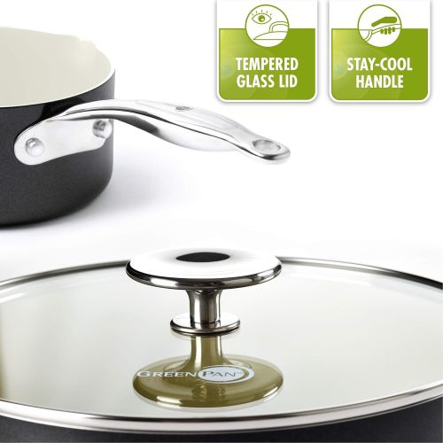  GreenPan Brussels Milchtopf mit Keramik Beschichtung, Induktion, 14 cm, 1.07 L, Aluminium, Schwarz, 17 x 33 x 11 cm