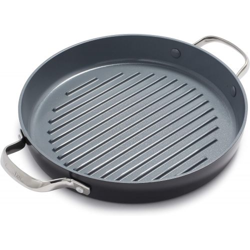  GreenPan Valencia Pro Hard Anodized Healthy Ceramic Nonstick 11 Grill Pan, PFAS-Free, Induction, Dishwasher Safe, Oven Safe, Gray