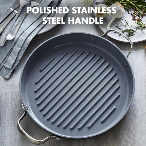  GreenPan Valencia Pro Hard Anodized Healthy Ceramic Nonstick 11 Grill Pan, PFAS-Free, Induction, Dishwasher Safe, Oven Safe, Gray