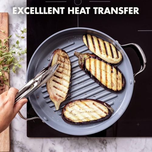  GreenPan Valencia Pro Hard Anodized Healthy Ceramic Nonstick 11 Grill Pan, PFAS-Free, Induction, Dishwasher Safe, Oven Safe, Gray