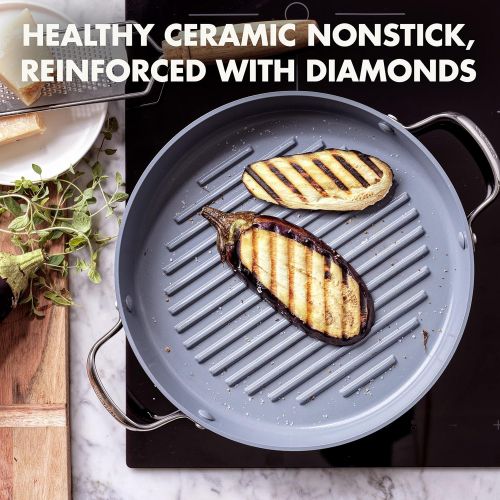  GreenPan Valencia Pro Hard Anodized Healthy Ceramic Nonstick 11 Grill Pan, PFAS-Free, Induction, Dishwasher Safe, Oven Safe, Gray