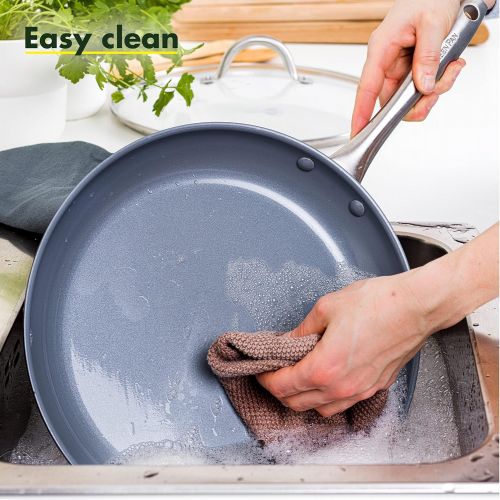  GreenPan Lima Hard Anodized Healthy Ceramic Nonstick 8 10 and 12 Frying Pan Skillet Set, PFAS-Free, Oven Safe, Gray