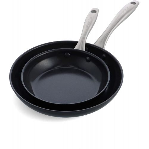  GreenPan Prime Midnight Hard Anodized Healthy Ceramic Nonstick 8 and 10 Frying Pan Skillet Set, PFAS-Free, Dishwasher Safe, Oven Safe, Black