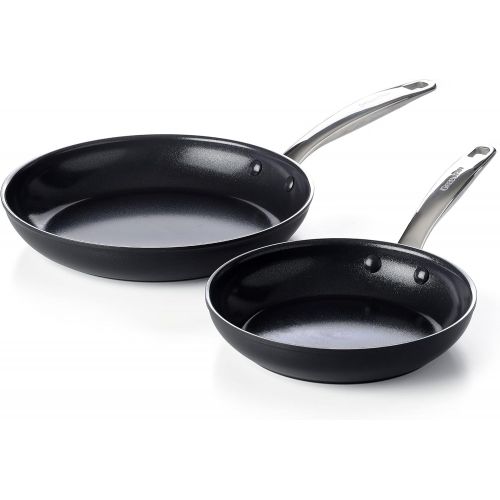  GreenPan Prime Midnight Hard Anodized Healthy Ceramic Nonstick 8 and 10 Frying Pan Skillet Set, PFAS-Free, Dishwasher Safe, Oven Safe, Black