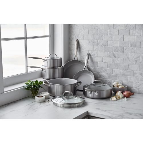  GreenPan Venice Pro Tri-Ply Stainless Steel Healthy Ceramic Nonstick 10 Piece Cookware Pots and Pans Set, PFAS-Free, Multi Clad, Induction, Dishwasher Safe, Oven Safe, Silver