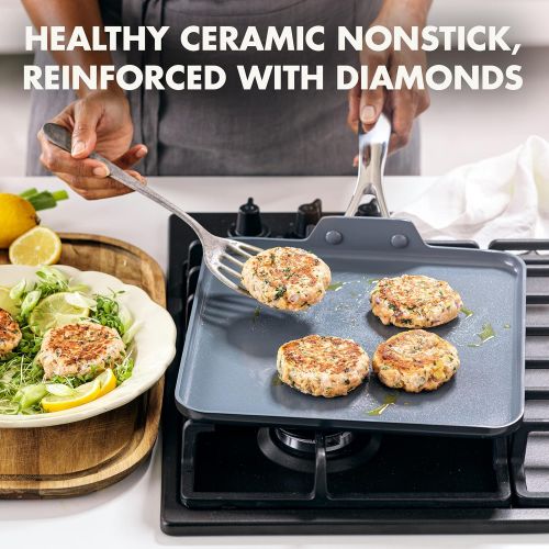  GreenPan Valencia Pro Hard Anodized Healthy Ceramic Nonstick 11 Griddle Pan, PFAS-Free, Induction, Dishwasher Safe, Oven Safe, Gray