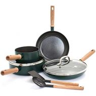 GreenPan Hudson Healthy Ceramic Nonstick, 8 Piece Cookware Pots and Pans Set, Wood Inspired Handle, PFAS-Free, Dishwasher Safe, Forest Green
