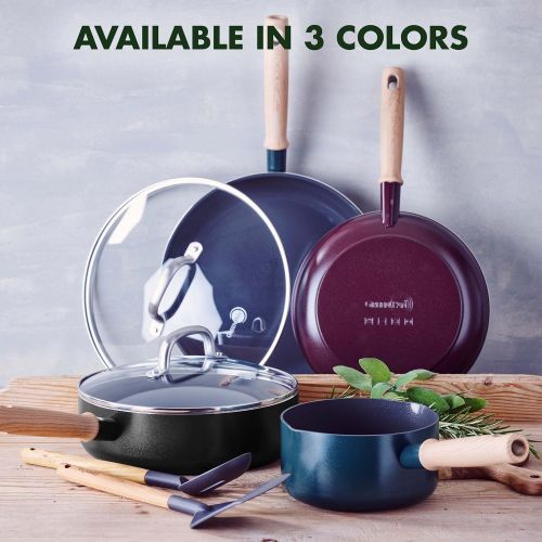  GreenPan Hudson Healthy Ceramic Nonstick, 8 Piece Cookware Pots and Pans Set, Wood Inspired Handle, PFAS-Free, Dishwasher Safe, Forest Green