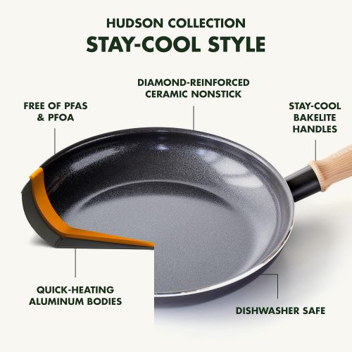  GreenPan Hudson Healthy Ceramic Nonstick, 8 Piece Cookware Pots and Pans Set, Wood Inspired Handle, PFAS-Free, Dishwasher Safe, Forest Green