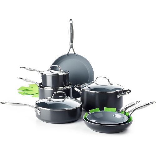  GreenPan Valencia Pro Hard Anodized Healthy Ceramic Nonstick 11 Piece Cookware Pots and Pans Set, PFAS-Free, Induction, Dishwasher Safe, Oven Safe, Gray