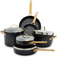 GreenPan Reserve Hard Anodized Healthy Ceramic Nonstick 10 Piece Cookware Pots and Pans Set, Gold Handle, PFAS-Free, Dishwasher Safe, Oven Safe, Black