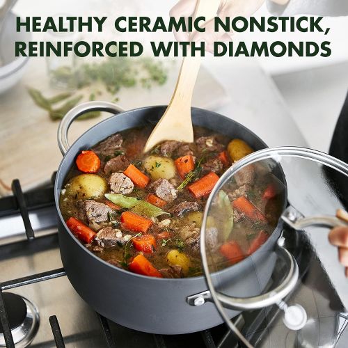  GreenPan Lima Hard Anodized Healthy Ceramic Nonstick 5QT Stock Pot with Lid, PFAS-Free, Oven Safe, Gray