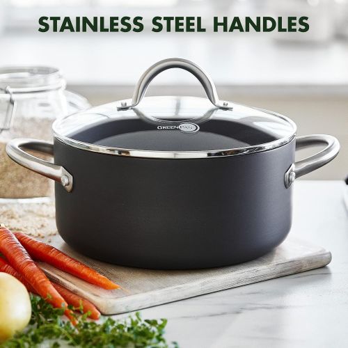  GreenPan Lima Hard Anodized Healthy Ceramic Nonstick 5QT Stock Pot with Lid, PFAS-Free, Oven Safe, Gray