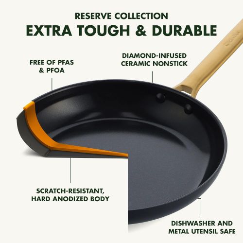  GreenPan Reserve Hard Anodized Healthy Ceramic Nonstick 10 Piece Cookware Pots and Pans Set, Gold Handle, PFAS-Free, Dishwasher Safe, Oven Safe, Black