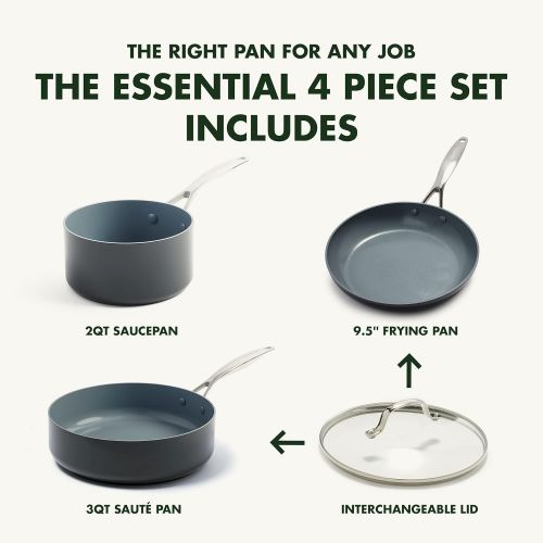  GreenPan Valencia Pro Hard Anodized Healthy Ceramic Nonstick 4 Piece Cookware Pots and Pans Set, PFAS-Free, Induction, Dishwasher Safe, Oven Safe, Gray