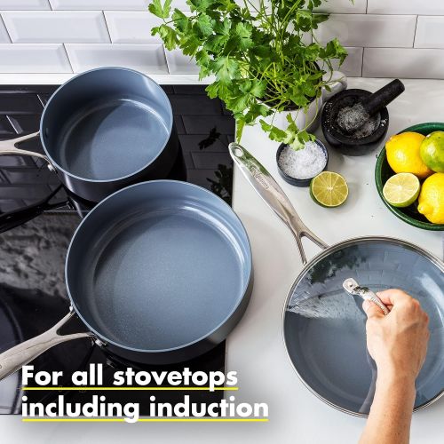  GreenPan Valencia Pro Hard Anodized Healthy Ceramic Nonstick 4 Piece Cookware Pots and Pans Set, PFAS-Free, Induction, Dishwasher Safe, Oven Safe, Gray