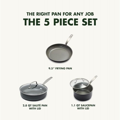  GreenPan Chatham Hard Anodized Healthy Ceramic Nonstick 5 Piece Cookware Pots and Pans Set, PFAS-Free, Dishwasher Safe, Oven Safe, Gray