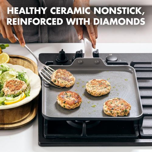  GreenPan Chatham Hard Anodized Healthy Ceramic Nonstick, 11 Griddle Pan, PFAS-Free, Dishwasher Safe, Oven Safe, Gray