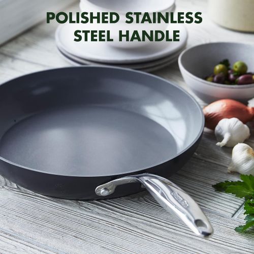  GreenPan Valencia Pro Hard Anodized Healthy Ceramic Nonstick 10 Frying Pan Skillet with Lid, PFAS-Free, Induction, Dishwasher Safe, Oven Safe, Gray