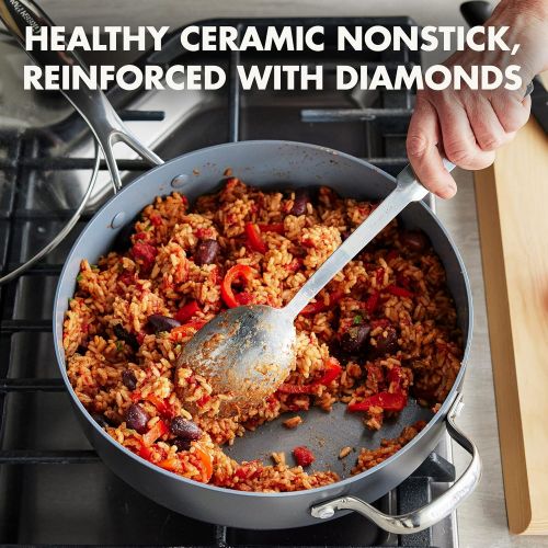  GreenPan Valencia Pro Hard Anodized Healthy Ceramic Nonstick 4.5QT Saute Pan Jumbo Cooker with Lid, PFAS-Free, Induction, Dishwasher Safe, Oven Safe, Gray