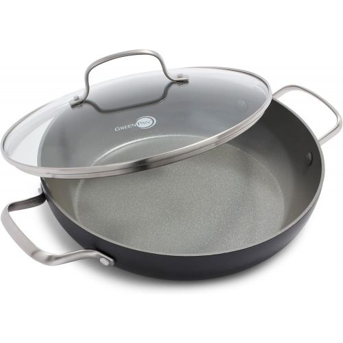  GreenPan Chatham Hard Anodized Healthy Ceramic Nonstick, 11 Everyday Frying Pan Skillet with 2 Handles and Lid, PFAS-Free, Dishwasher Safe, Oven Safe, Gray