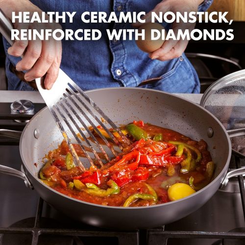  GreenPan Chatham Hard Anodized Healthy Ceramic Nonstick, 11 Everyday Frying Pan Skillet with 2 Handles and Lid, PFAS-Free, Dishwasher Safe, Oven Safe, Gray
