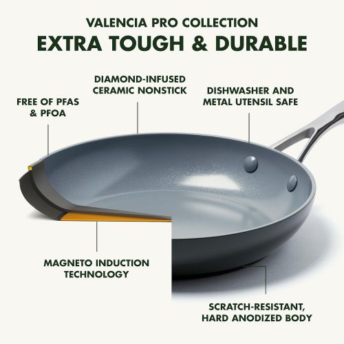  GreenPan Valencia Pro Hard Anodized Healthy Ceramic Nonstick 11 Grill Pan, PFAS-Free, Induction, Dishwasher Safe, Oven Safe, Gray