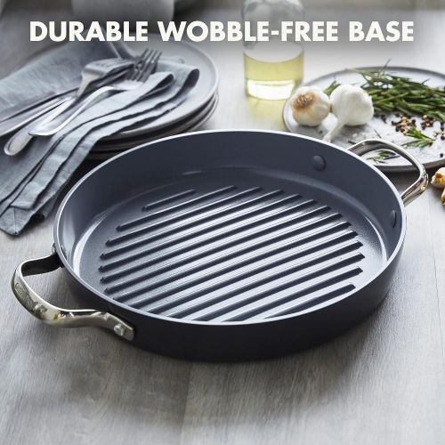  GreenPan Valencia Pro Hard Anodized Healthy Ceramic Nonstick 11 Grill Pan, PFAS-Free, Induction, Dishwasher Safe, Oven Safe, Gray