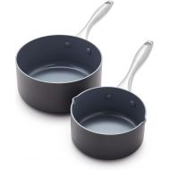 GreenPan Lima Hard Anodized Healthy Ceramic Nonstick 1QT and 2QT Saucepan Pot Set, PFAS-Free, Oven Safe, Gray