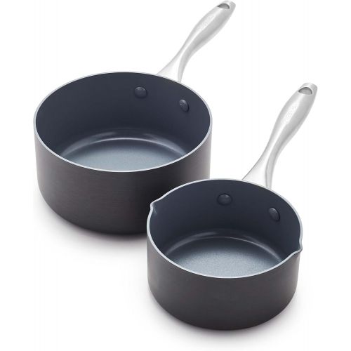  GreenPan Lima Hard Anodized Healthy Ceramic Nonstick 1QT and 2QT Saucepan Pot Set, PFAS-Free, Oven Safe, Gray