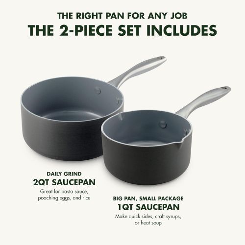  GreenPan Lima Hard Anodized Healthy Ceramic Nonstick 1QT and 2QT Saucepan Pot Set, PFAS-Free, Oven Safe, Gray