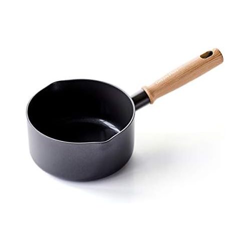  GreenPan Hudson Healthy Ceramic Nonstick, 1.75QT Saucepan Pot, Wood Inspired Handle, PFAS-Free, Dishwasher Safe, Black