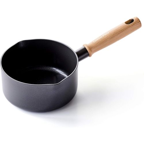  GreenPan Hudson Healthy Ceramic Nonstick, 1.75QT Saucepan Pot, Wood Inspired Handle, PFAS-Free, Dishwasher Safe, Black