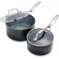 GreenPan Valencia Pro Hard Anodized Healthy Ceramic Nonstick 2QT and 3QT Saucepan Pot Set with Lids, PFAS-Free, Induction, Dishwasher Safe, Oven Safe, Gray