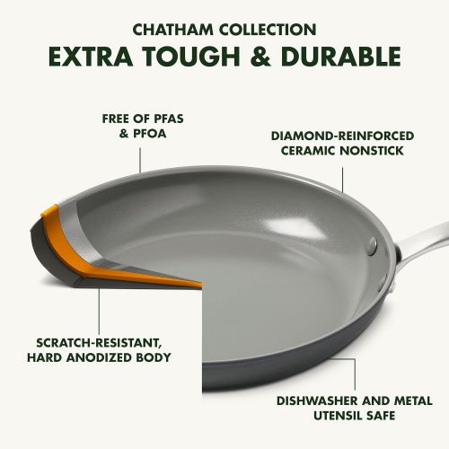  GreenPan Chatham Hard Anodized Healthy Ceramic Nonstick, 8 Frying Pan Skillet, PFAS-Free, Dishwasher Safe, Oven Safe, Gray
