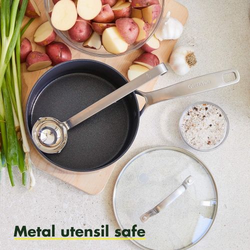  GreenPan SearSmart Hard Anodized Healthy Ceramic Nonstick, 2QT Saucepan Pot with Lid, PFAS-Free, Textured Surface, Dishwasher Safe, Black