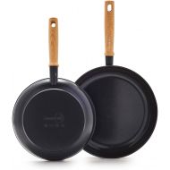 GreenPan Hudson Healthy Ceramic Nonstick, 9.5 and 11 Frying Pan Skillet Set, Wood Inspired Handle, PFAS-Free, Dishwasher Safe, Black