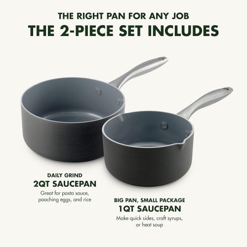  [아마존베스트]GreenPan Lima 1QT and 2QT Ceramic Non-Stick Saucepan Set, Gray -