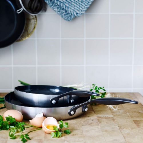  [아마존베스트]GreenPan Venice Pro Noir Stainless Steel Healthy Ceramic Nonstick, Frypan Set, 8 and 10, Silver