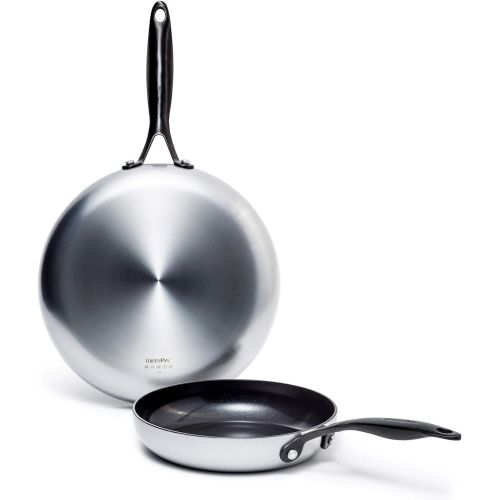  [아마존베스트]GreenPan Venice Pro Noir Stainless Steel Healthy Ceramic Nonstick, Frypan Set, 8 and 10, Silver