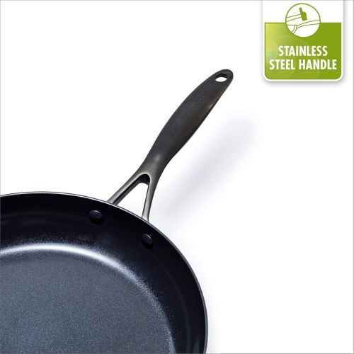  [아마존베스트]GreenPan Venice Pro Noir Stainless Steel Healthy Ceramic Nonstick, Frypan Set, 8 and 10, Silver