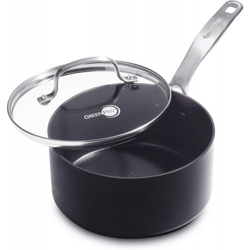  [아마존베스트]GreenPan SearSmart Hard Anodized Ceramic Nonstick Black Saucepan with Lid, 2QT