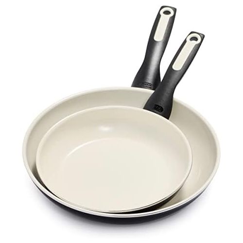  [아마존베스트]GreenPan Rio Healthy Ceramic Nonstick, Frypan Set, 8 and 10, Black